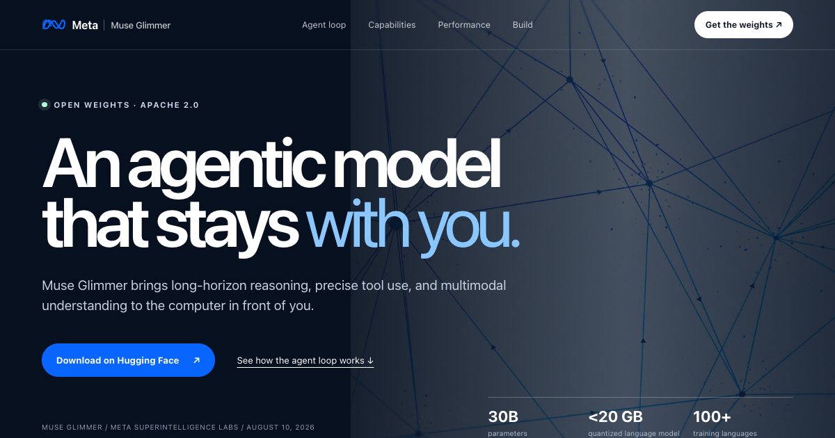 Screenshot of the Muse Glimmer Landing Page demo